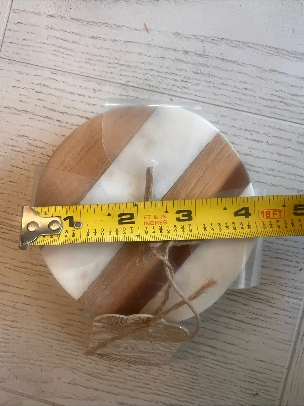 Round Marble and Wood Striped Coasters - Set of 4 NWT